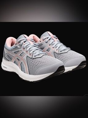Asics Gel-Contend Piedmont Grey & Pink Lace-Up Sneakers Size 7.5 Wide EUC